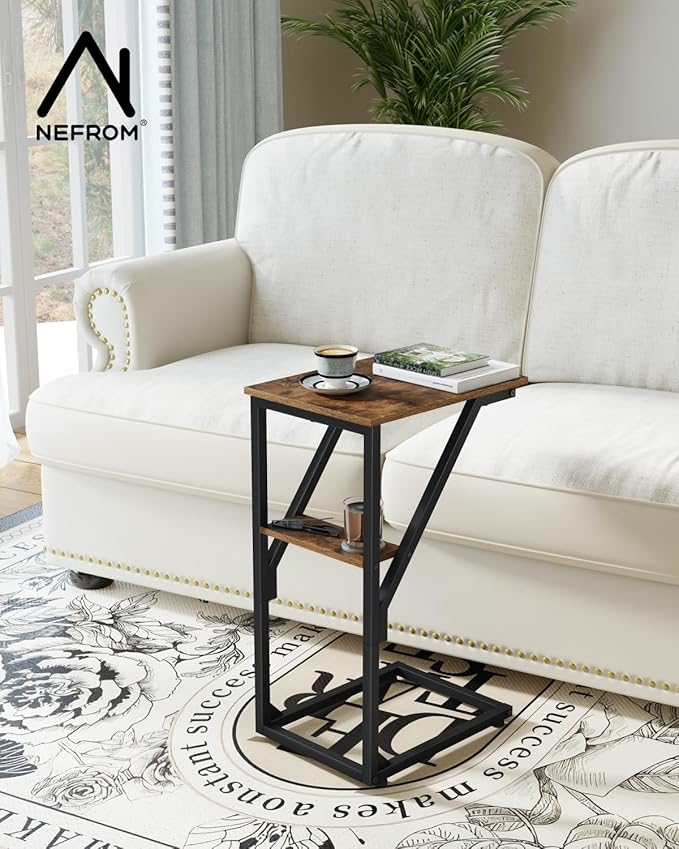 C-Shaped End Table, Small Side Table for Couch, Sofa TV Tray Table for Living Room, Bedroom, Bedside ET-D-BR1