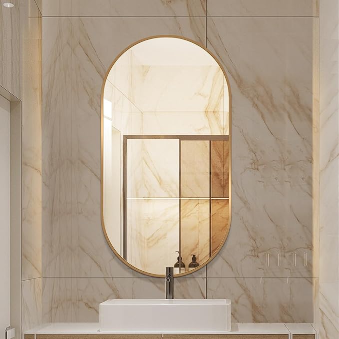 LAIYA 48x24inch Oval Wall Bathroom Mirror with Golden Aluminum Frame,Wall Mounted Oval Vanity Mirrors， Explosion-Proof Glass, Waterproof Design, Easy Installation，Horizontally/Vertically