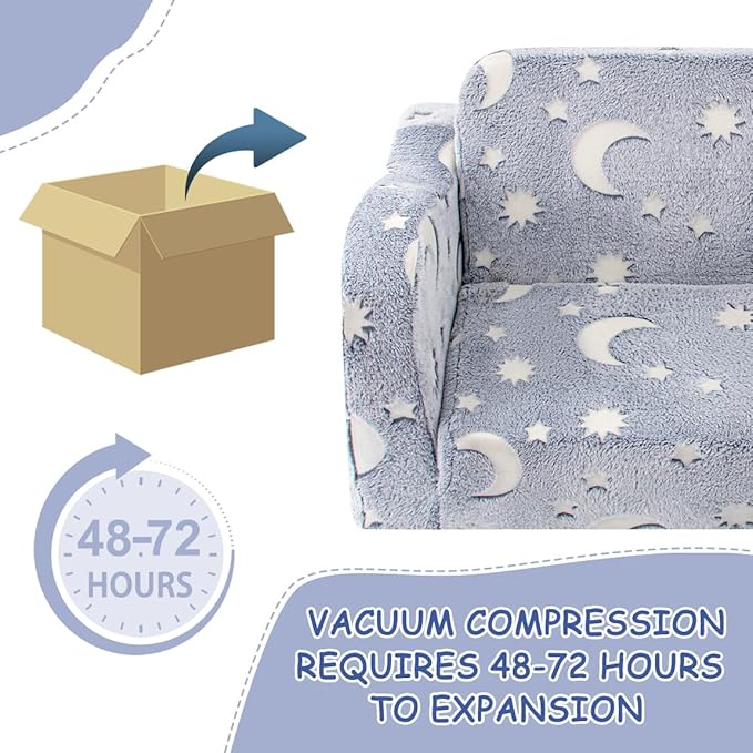 Kids Toddler Chair, 2-in-1 Toddler Couch Fold Out, Convertible Chairs for Toddlers Comfy Sofa to Lounger with Glow in The Dark Feature, Soft for Girls and Boys