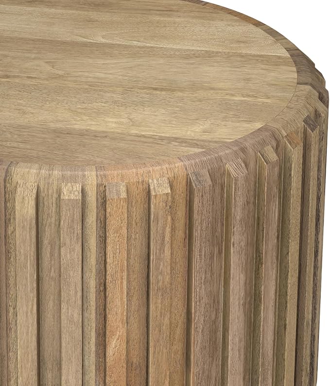 SIMPLIHOME Lyall End Table - 16 inch Wide Solid Mango Wood Round Accent Table with Fluted Sides in Natural, Contemporary Nightstand or Lamp Stand for Living Room or Bedroom, Assembled