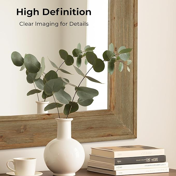 WallBeyond Rustic Wood Framed Mirror, 30" x 48" Farmhouse Decorative Wall Mirror, Vintage Solid Wood Rectangular for Bathroom, Entryway & Living Room, Natural