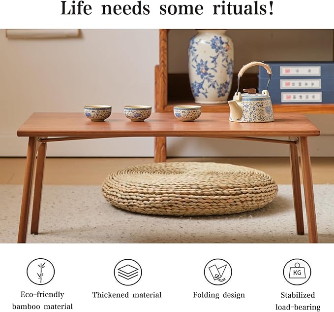 Japanese Floor Table No Assembly Required Bamboo Folding Walnut Coffee Table Bedroom 26x15.8x11.8in Furniture Low Tea Table for Sitting on The Floor Walnut Large