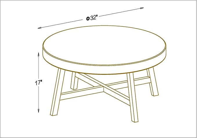 Round Coffee Table,RANDEFURN Seagrass Coffee Tables,Pine Wood X Base Frame Cocktail Table, Easy Assembled, Multiple Sizes for Living Room, Solid Wood Table,32 x 17 Inches,Whitewash