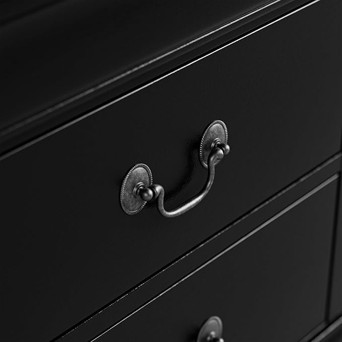Furniture of America Arabella Traditional Solid Wood Nightstands Set of 2, Bedside Table with Drawers and Antique Nickle Handles, No Assembly Wooden Night Stands for Bedrooms, Guest Room, Dorm, Black