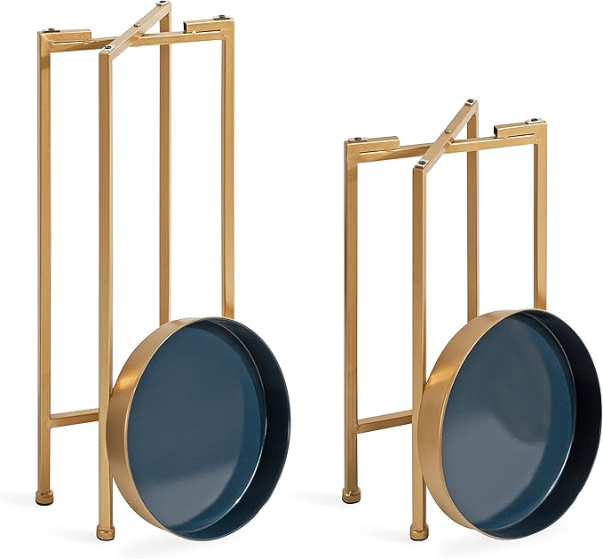 Kate and Laurel Celia Modern Side Table, Set of 2, Navy Blue and Gold, Sophisticated End Tables for Storage and Display