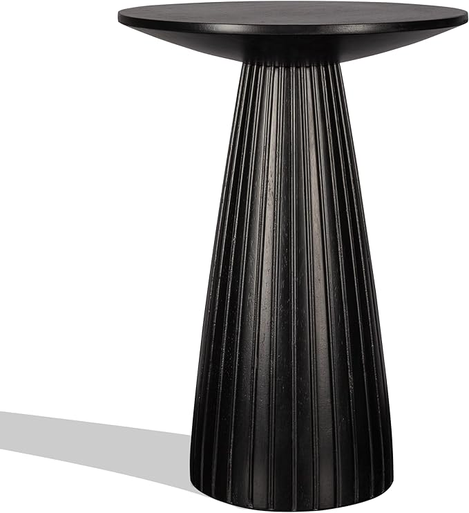 Black Pedestal Side Table 14.56'' Dia, Modern Accent End Table, Fluted Base Design, Minimalist Drink Table for Small Space Living Room, Bedroom