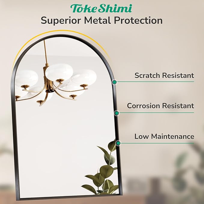 TokeShimi 26x38 Black Arched Mirror Bathroom with Tempered Glass,Aluminum Frame,Arched Wall Mirror for Bathroom,Bedroom,Entryway