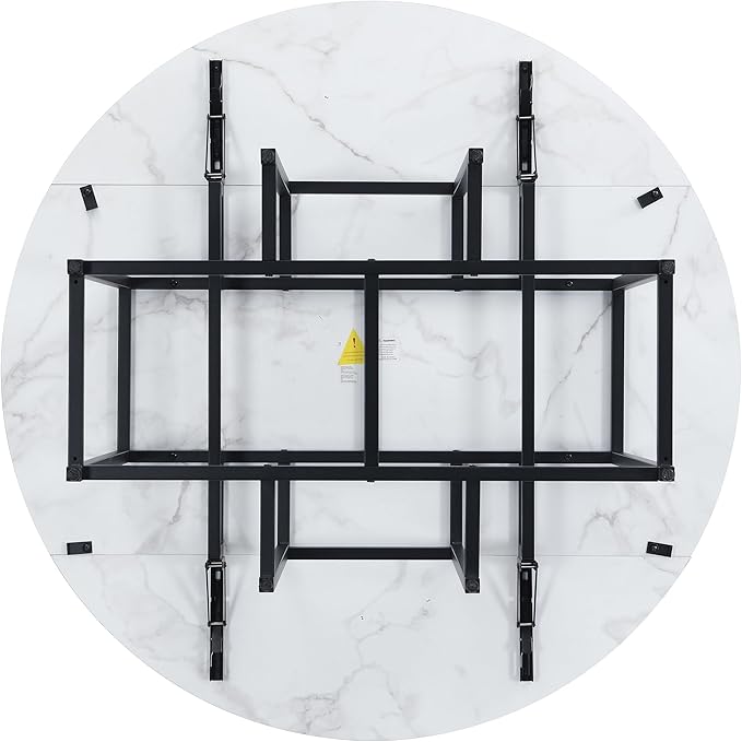 Merax 47.2” Round Dining Table Set for 4, Foldable Kitchen Dining Table with 11.8” Drop Leaves, Faux Marble Top with Golden Frame, 4 Upholstered Chairs (White+Beige)