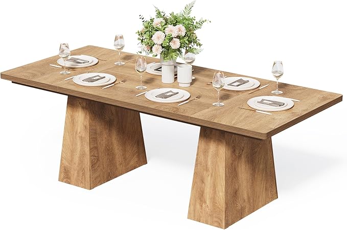 LITTLE TREE Dining Table for 6 People, Wooden Table, Rectangle Furniture with Heavy Duty Legs, Modern Kitchen Table for Home, Dining Room, Oak