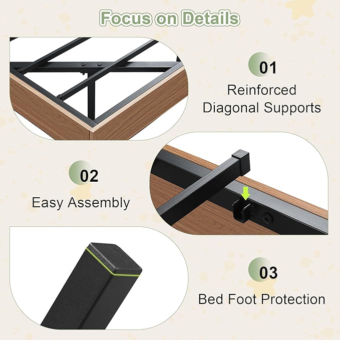 Feonase Floating Bed Frame Twin with Led Lights and Charging Station, Wood Full Size Bed Frame with Storage Headboard, Heavy Duty Metal Slats, No Box Spring Needed, Easy Assembly,Walnut