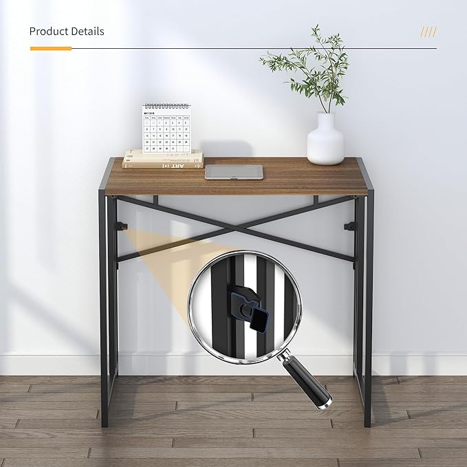 Folding Computer Desk 32 inch Writing Gaming Computer Camping Table, No Assembly Required Home Office Desk, Espresso