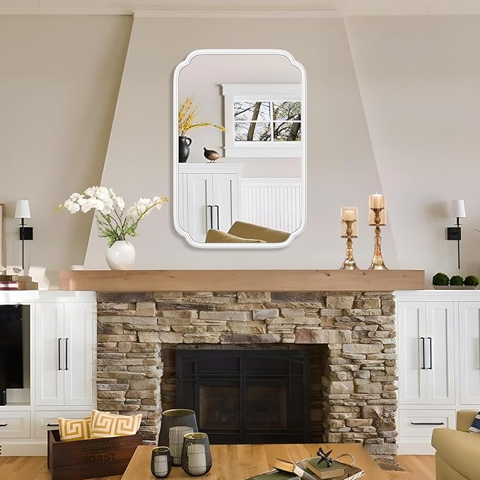 White Bathroom Mirror for Wall 20×30 Inch - Multi-Size Durable Iron Frame, Shatterproof Glass, Versatile for Bathroom/Bedroom/Living Room Decor (Horizontal or Vertical Mount)