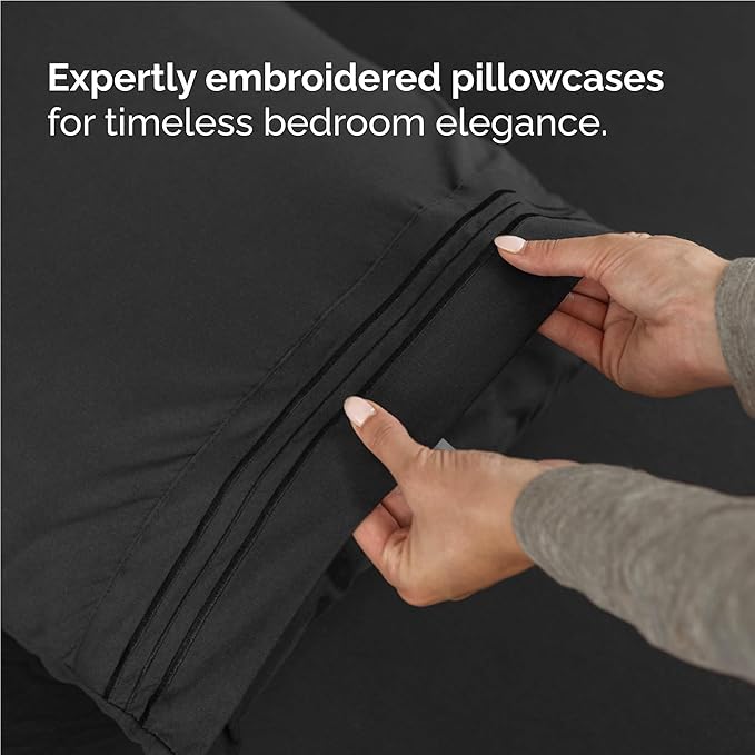Twin XL Size 3 Piece Sheet Set - Comfy Breathable & Cooling Bed Sheets Set - Hotel Luxury Bedding for Women, Men, Kids, Teens, Boys & Girls - Deep Pockets, Ultra-Soft, Wrinkle Free - Oeko-Tex - Black