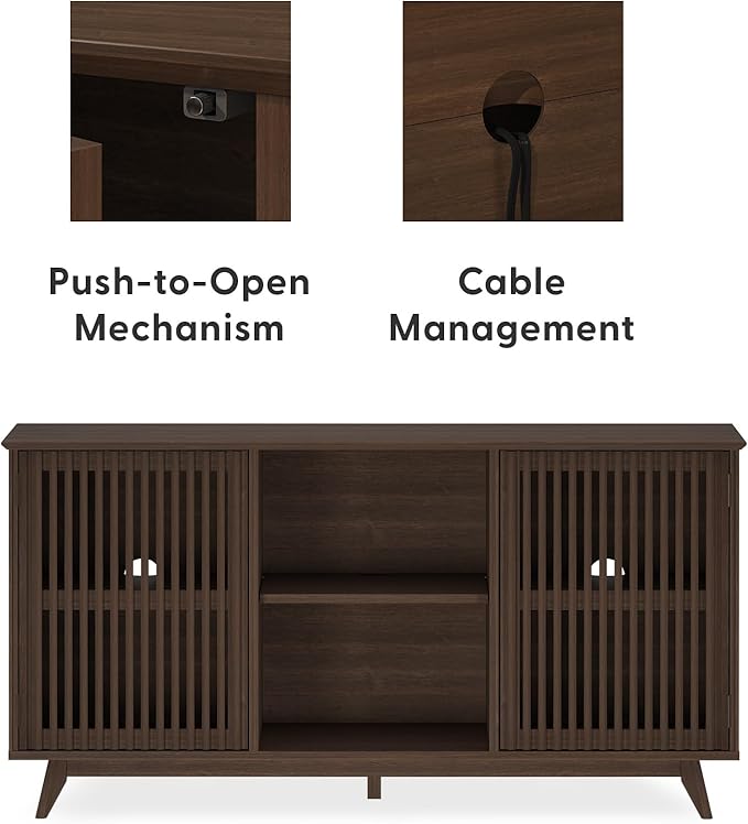 Plank+Beam Mid-Century Modern Wood TV Stand, Solid Wood Entertainment Console with Storage, 59" L x 16" W x 30" H, Walnut