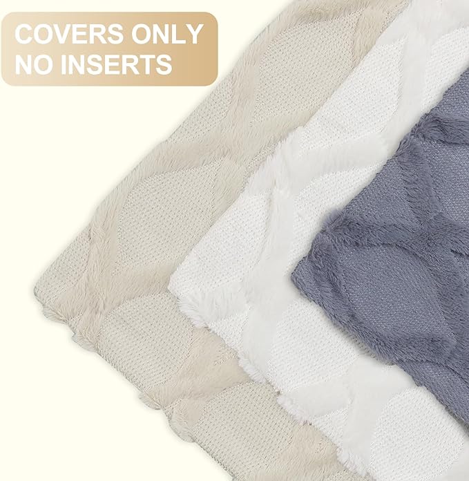 decorUhome Throw Pillow Covers 12x20 Inch Set of 2, Soft Plush Faux Fur Wool Lumbar Cream White Couch Pillow Covers, Decorative Neutral Pillow Cases for Bed Sofa Living Room Home Decor