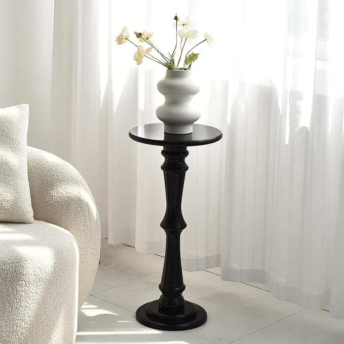SwallowLiving Small Round Side Table, Tall End Tables Living Room, Narrow Night Stand for Small Spaces, Sofa Couch, Bedroom & Office, Modern Wooden Beside Table Home Decor (Black, 12" x 25")