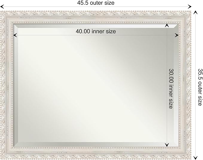 Amanti Art White Bathroom Mirror for Over Sink, 36x46 Opera Off White Rectangle Vanity Mirror, X-Large Traditional Wood Frame, Hangs Horizonally and Vertically, Bathroom Wall Decor, Beveled Edge