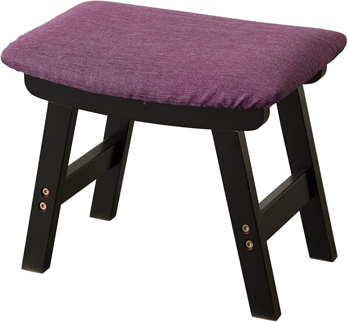 Foot Stool,Ottoman,Bamboo Small Sofa Foot Rest Under Desk,Extra Seating for Living Room, Bedroom and Kitchen (Black Stool Legs - Purple Surface)