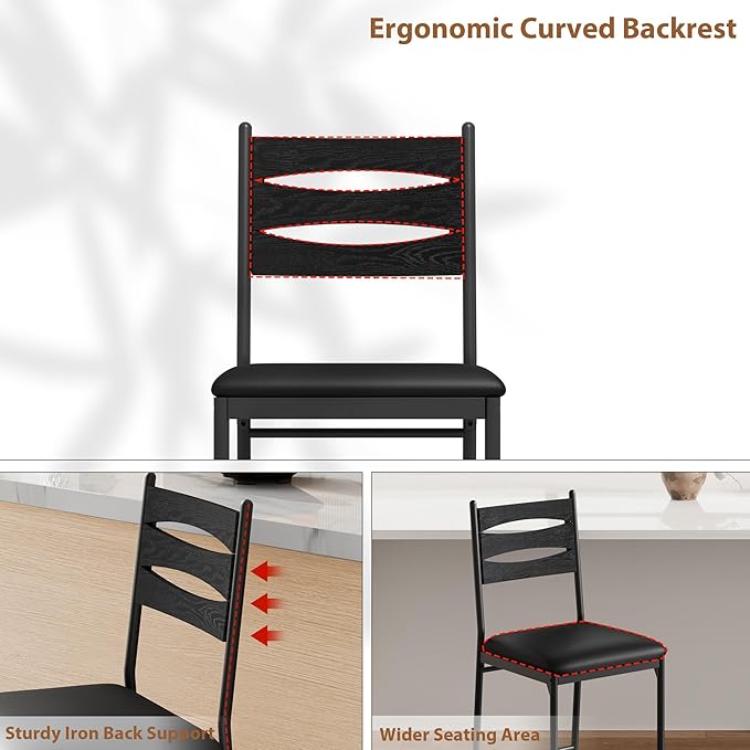GarveeHome Bar Stools Set of 4, Wooden Barstools, Faux Leather Upholstered Bar Chair with Back & Footrest & Thick Cushion, Counter Height Bar Stools for Kitchen Island Apartment, Black