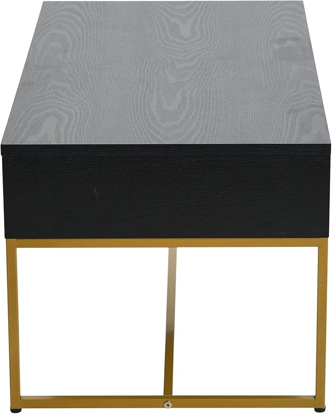 Household Essentials Wrap Rectangular Coffee Table Black Oak Wood Grain and Black Metal
