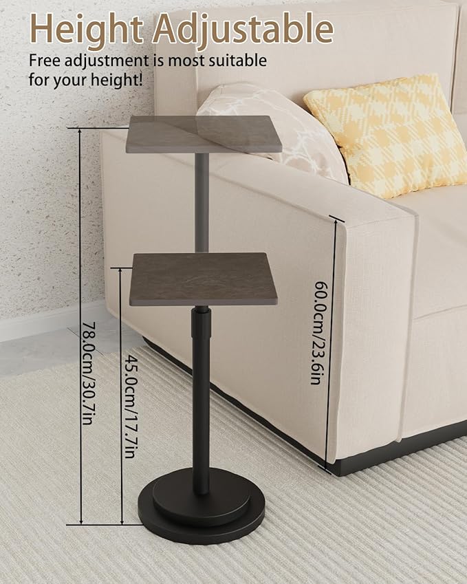 Versatile End Table with Metal Base, Height Adjustable, Vintage Square Indoor Metal Plant Stand, for Sofa, Bedside Small Couch, Living Room and Bedroom, 1 Pack, Dark Brown, GBZ001SZ-1