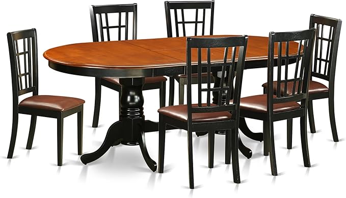 East West Furniture PLNI7-BCH-LC 7 Piece Modern Dining Table Set Consist of an Oval Wooden Table with Butterfly Leaf and 6 Faux Leather Dining Room Chairs, 42x78 Inch, Black & Cherry