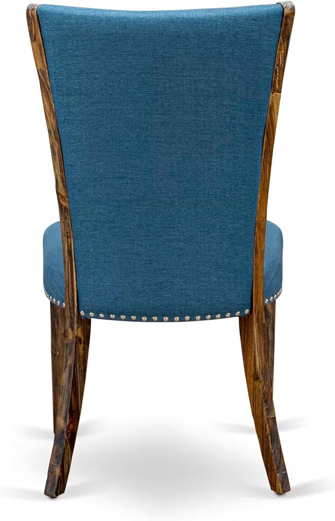 East West Furniture V727VE721-5 5 Piece Modern Dining Table Set Includes a Rectangle Wooden Table with V-Legs and 4 Blue Color Linen Fabric Upholstered Chairs, 40x72 Inch, Multi-Color