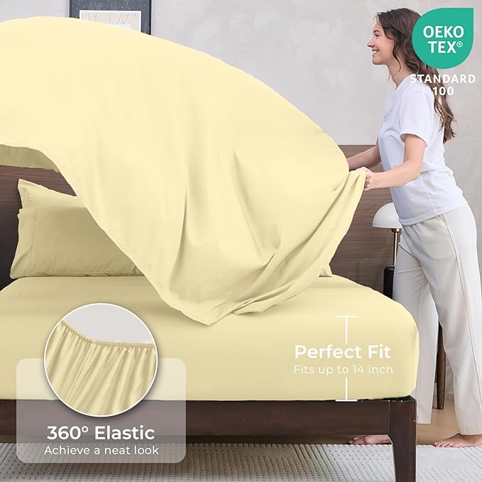 HEVUMYI Cream Yellow King Comforter Set - 7-Piece All Season Bed in a Bag King, Ultra Soft Bedding Set with Comforter, Flat Sheet, Fitted Sheet, Pillowcases, Pillow Shams