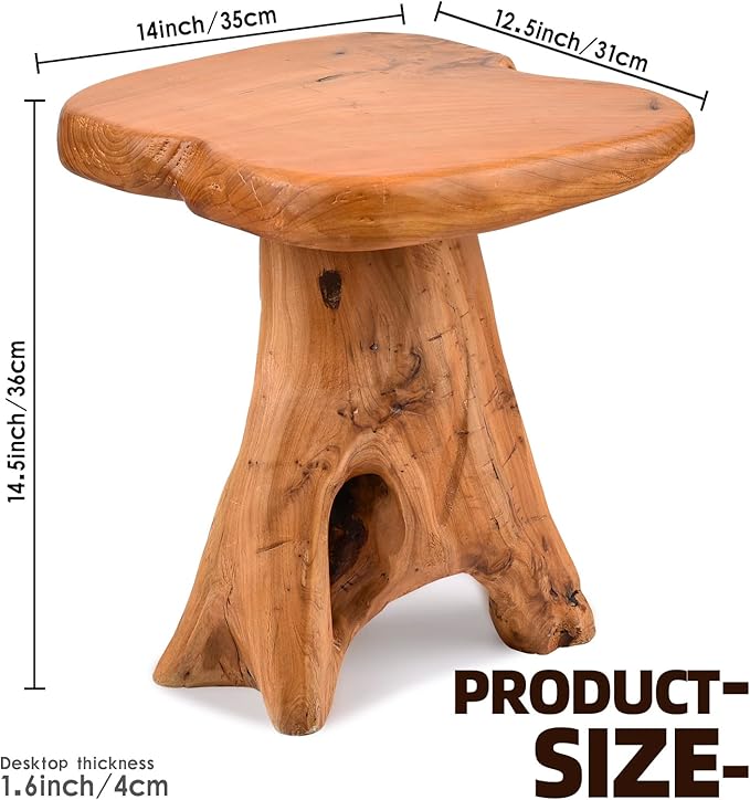 Small Side Table, Unique Design Live Edge Wood Stool, Freeform Natural Plant Stand for Garden, Yard, Living Room, Bedroom