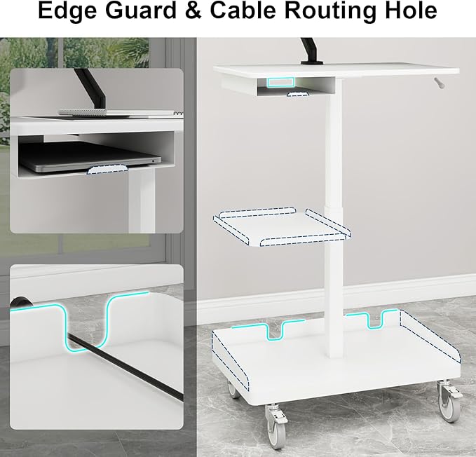 Natwind Mobile Workstation Cart with Monitor Mount,Height Adjustable Rolling Computer Cart, Heavy-Duty Rolling Standing Desk with CPU Holder for Home Office, School,Warehouse, Medical, Workshop