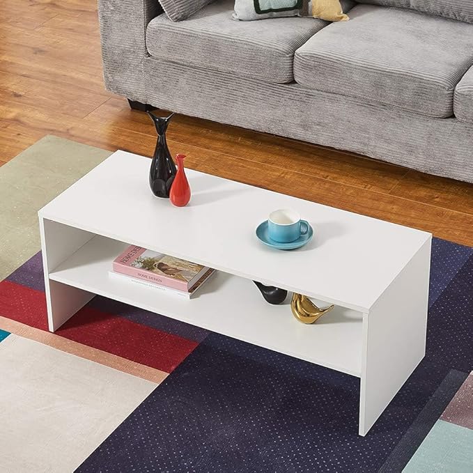 Panana 2-Tier Coffee Table Simple Couch Sofa Side End Table Tea Accent Table for Living Room Office, 39.4" x 15.7" x 15.7" (White)