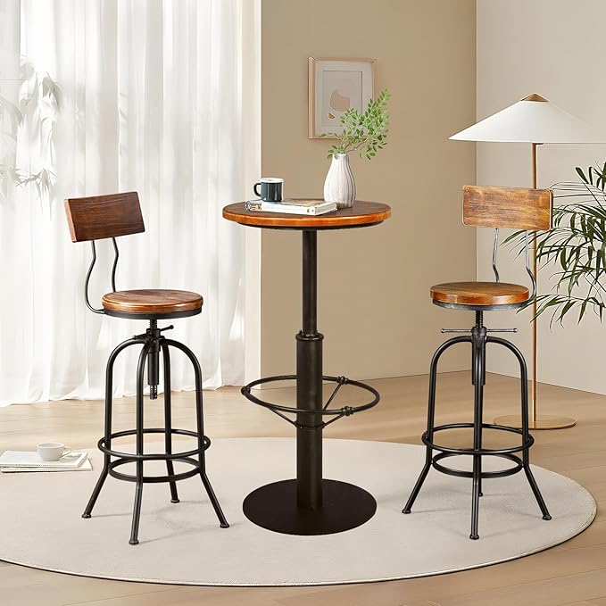 Vintage Industrial Bar Table 42" H, Round Wooden Top Metal Bar Standing Pub Table Kitchen Dining Coffee Bistro Table