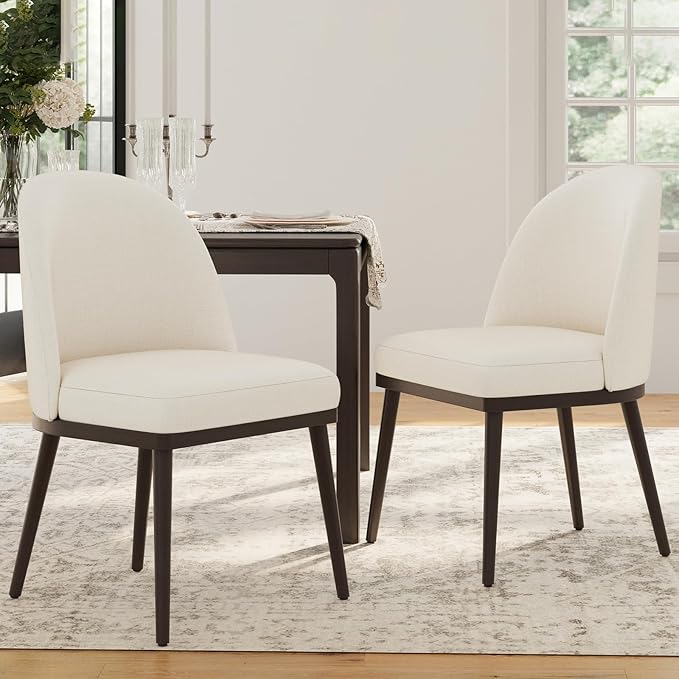 COLAMY Upholstered Dining Chairs Set of 2, Large Dining Room Kitchen Chairs with High Back and Deep Seat, Modern Fabric Dinner Chairs with Wood Legs, Beige