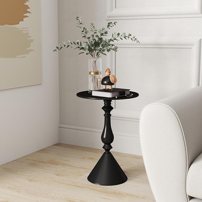 Benkyo Living Room Side Tables Set of 2 Black Round Small End Tables livingroom Sofa End Tables Set of 2 Metal Nightstands Morden Side Table for Bedroom，Black
