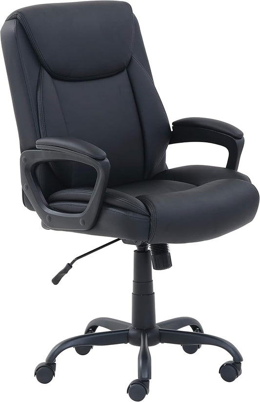 Amazon Basics Classic Puresoft PU Padded Mid-Back Height Adjustable Office Computer Desk Chair with Armrest, 26"D x 23.75"W x 42"H, Black