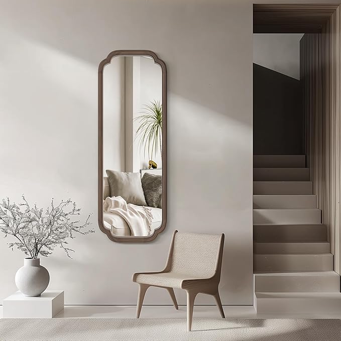 WallBeyond Full Length Mirror Wall Mounted 43"x16", Rustic Wooden Frame Floor Mirror, Large Full Body Mirror for Bedroom, Leaning or Hanging Against Wall (Walnut Solid Wood)