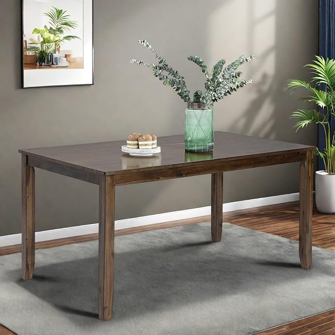 Dining Table for 4, Wooden Rectangular Kitchen Table with Natural Woodgrain Finish, 45.5" MDF Modern Dining Table with Solid Wood Tapered Legs and Rounded Corners, Easy Assembly, Walnut