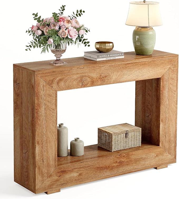 LITTLE TREE 47 Inches Console Table, Sofa Table with Storage, Modern Entryway Table for Hallway, Narrow Long Sofa Entryway Table for Living Room, Beige