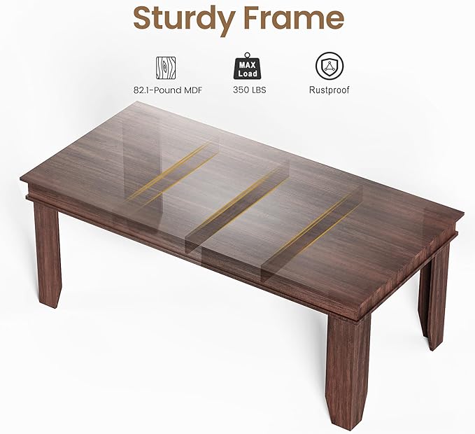 GarveeHome Farmhouse Dining Table for 6-8 People, 71" Long Brown Kitchen Tables with Wooden Sturdy Frame, 6 Ft Large Rectangular Dinner Table for Living Room, Kitchen, Dining Room