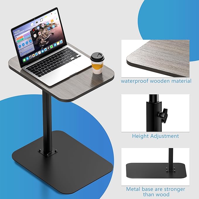 Side Table Sofa Tray for Couch Heavy Metal Base Swivel/Adjustable Height, Sofa Bed Bathroom Study TV Tray C Shaped End Table Food Snack Trays for Eating
