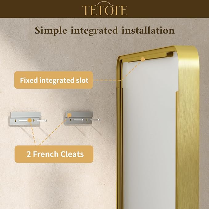 TETOTE Gold Mirror 48 x 24 Brushed Gold Metal Framed Bathroom Mirror, Tempered Glass, Modern Farmhouse Wall Mounted Mirror for Decorative(Horizontal/Vertical)