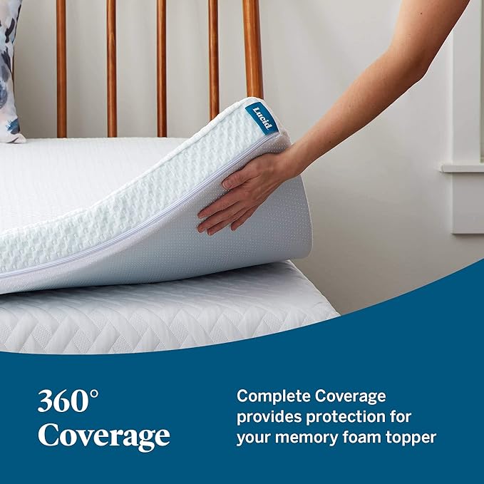 LUCID 4 Inch Gel Memory Foam Topper and LUCID Zippered Enclosure Mattress Topper Cover, California King