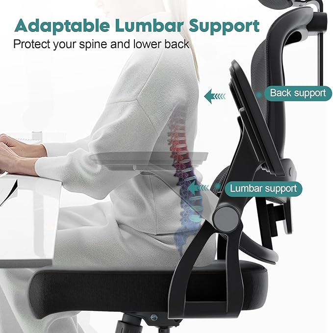 Office Chair Ergonomic Desk Chair with Lumbar Support&Headrest&Flip-up Arms Height Adjustable Rocking Swivel High Back Computer Chair Warm Taupe Mesh Study Chair (05Black)