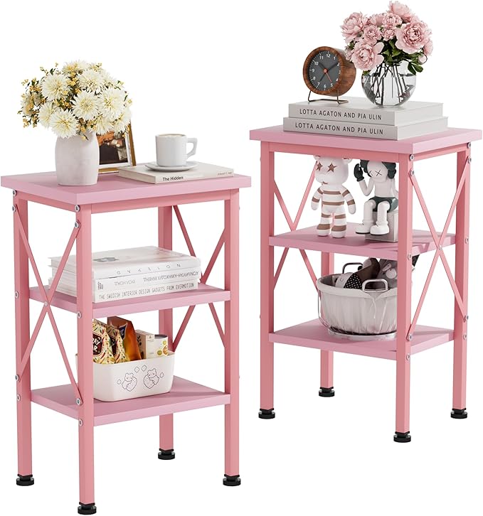 VECELO Modern Nightstands X-Design Side End Table Night Stand with Storage Shelf for Bedroom,Living Room