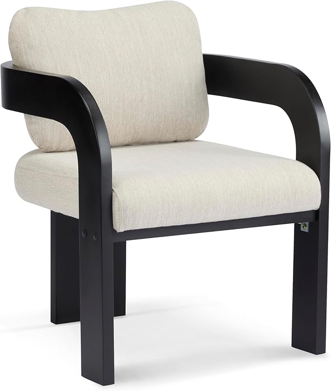 Christopher Knight Home Yorick Modern Dining Chair Set of 2 with Cushion, Solid Wood Dining Room Armchair Set, Curved Backrest Kitchen Side Chair, Living Room Comfy Extra Seat, Black+Beige