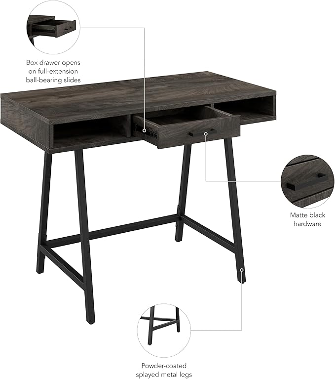 Bush Furniture Steele 40W Writing Desk in Dark Gray Hickory | Computer Table for Home Office Workspace