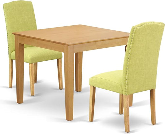 East West Furniture OXEN3-OAK-07 3 Piece Dining Table Set for Small Spaces Contains a Square Dining Room Table and 2 Limelight Linen Fabric Parsons Chairs, 36x36 Inch, Oak