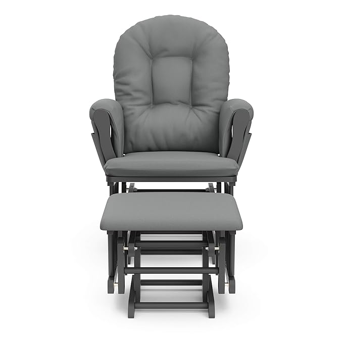 Storkcraft Premium Hoop Glider & Ottoman (Gray/Gray) — GREENGUARD Gold Certified Nursery Glider, Solid Wood Craftsmanship, Smooth-Gliding Nursery Chair and Ottoman, Award-Winning