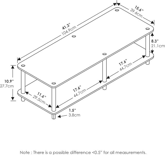 Furinno Just No Tools Dark Cherry Wide Television Stand with Black Tube, Dark Cherry/Black, Wide 41.3"(W)x10.9"(H)x15.6"(D)