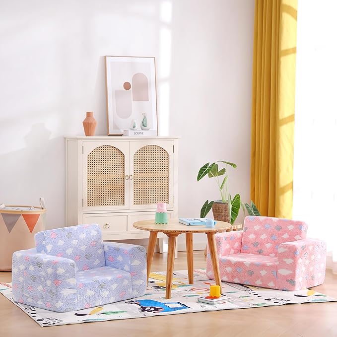 Tiita Kids Sofa Couch, Convertible Children Couch to Lounger, Toddler Comfy Sofa with Cute Graffiti Pattern Design for Girls and Boys, Graffiti